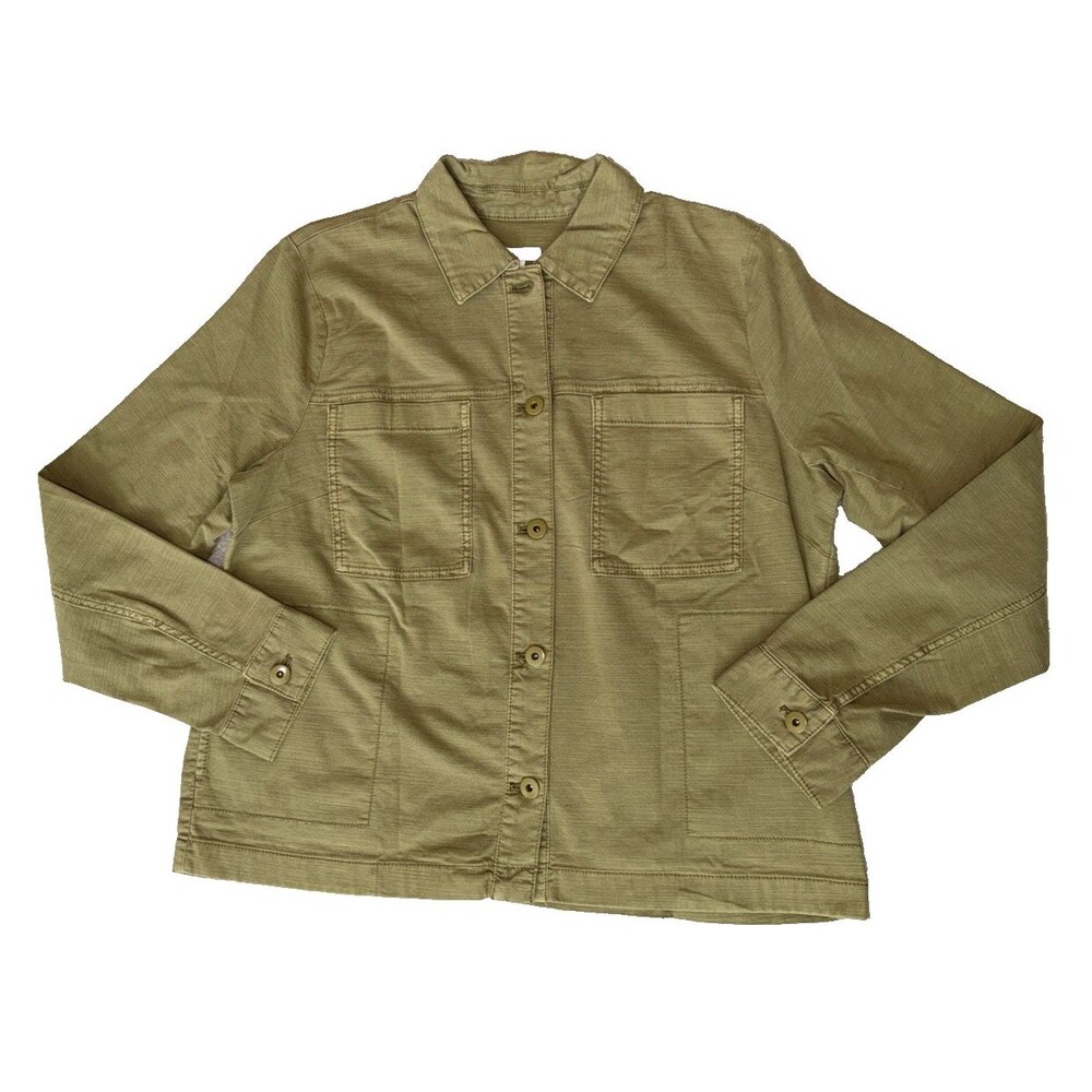J. Jill Jacket Size M Womens Button Up Long Sleeve Pockets Basic Cotton Green